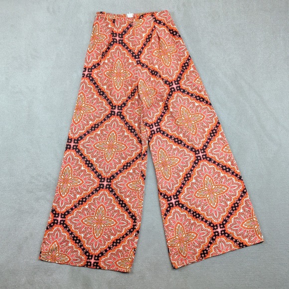 Womens Vintage USA Boho Paisley Wide Leg Palazzo Pants Orange Resortwear Size S — photo 2